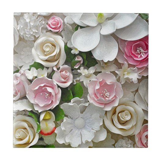 Roze en witte florale afdruk tegeltje (Voorkant)