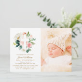 roze en witte floralen Baptisme foto Kaart (Staand voorkant)