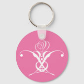 Roze en Witte Flourish Roos Sleutelhanger (Voorkant)