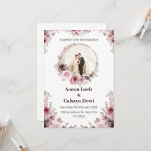 Roze en Witte Foto Bloem Bruiloftsinvitation