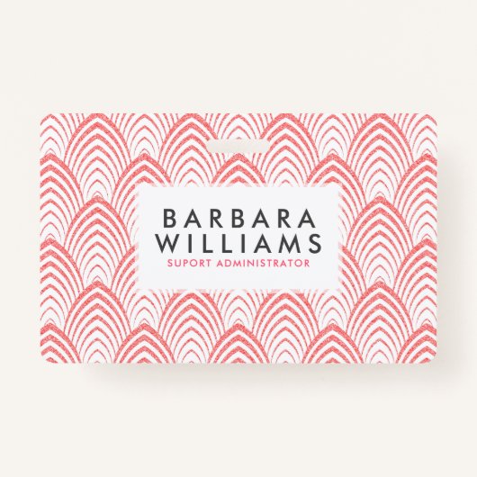 Roze en witte foto-deco geometrisch patroon badge (Voorkant)