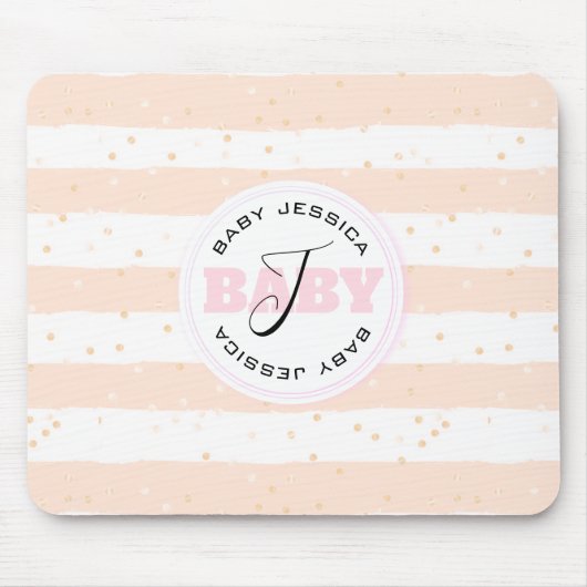 Roze en witte geMonogrammeerde Baby Stripes Muismat (Voorkant)