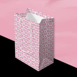 Roze en witte geruite kersen cadeautas