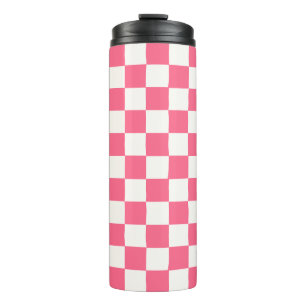 Roze en Witte Geruite Patroon Thermosbeker