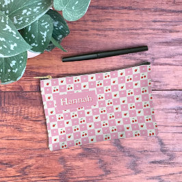 Roze en witte geruite ritszak etui