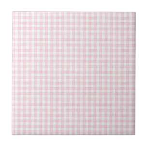 Roze en witte geruite vintage ontwerp tegeltje