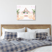 Roze en witte gestreept hotel pool Cabana | Kokosn Canvas Afdruk (Insitu (Slaapkamer))