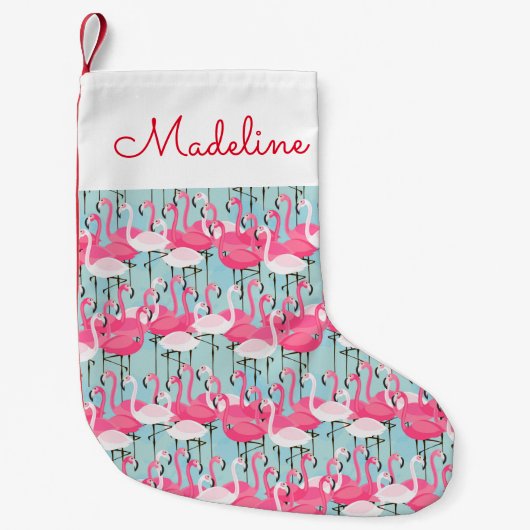 Roze en witte gewassen van vlamingos | Jouw namen Kleine Kerstsok (Voorkant)