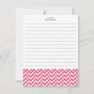 Roze en witte geweven Chevron met naam - Gegloeid Notitiekaartje