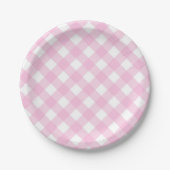 Roze en witte gingham Borden papier Papieren Bordje (Voorkant)