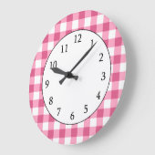 Roze en witte gingham Check Patroon Grote Klok (Hoek)