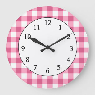 Roze en witte gingham Check Patroon Grote Klok