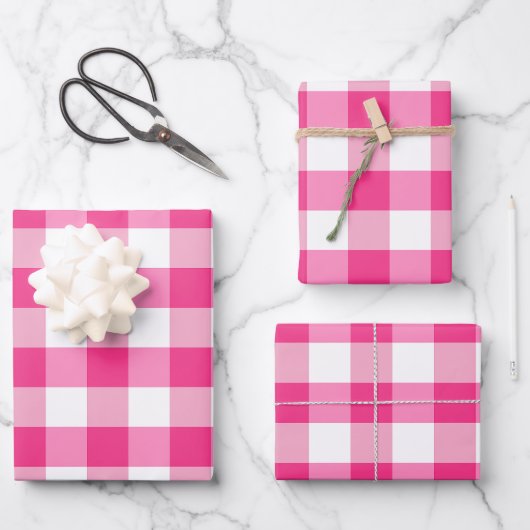 Roze en Witte Gingham Check Plaid Inpakpapier Vel (Voorkant)