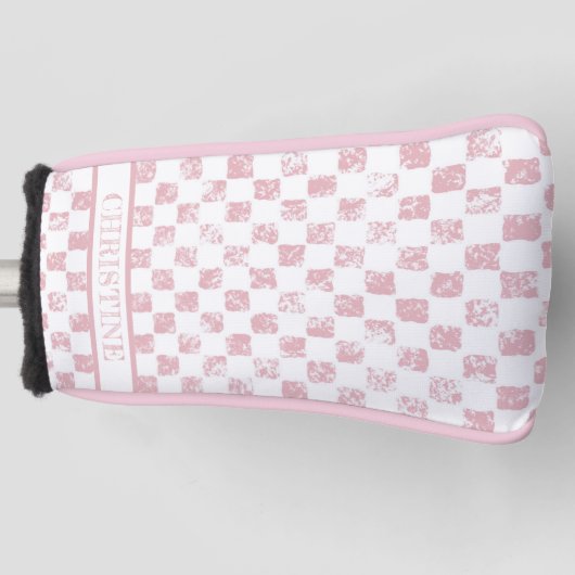 Roze en Witte Gingham Dames Golf Head Hoesje Golfheadcover (Voorkant)