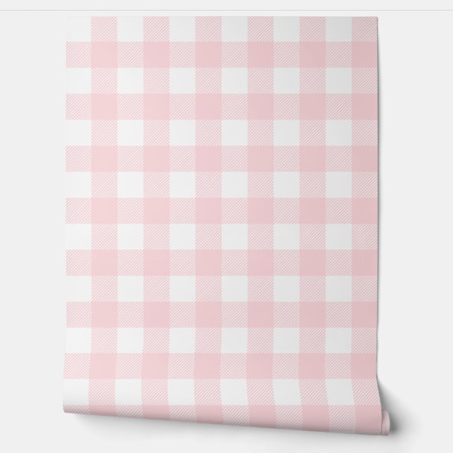 Roze en Witte Gingham Geruit Behang (Afrollen)