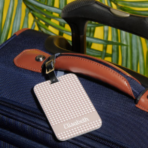 Roze en witte gingham geruite patroon personaliser bagagelabel