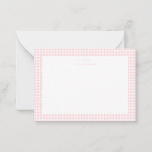 Roze en witte gingham meisjes kaart notitiekaartje