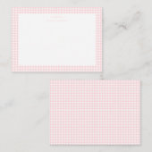 Roze en witte gingham meisjesbriefkaart notitiekaartje (Voorkant / Achterkant)