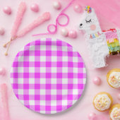 Roze en witte gingham Patroon Papieren Bordje (Feest)