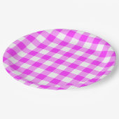 Roze en witte gingham Patroon Papieren Bordje (Gekanteld)