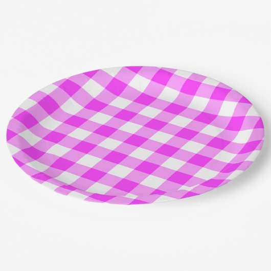 Roze en witte gingham Patroon Papieren Bordje (Gekanteld)