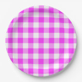 Roze en witte gingham Patroon Papieren Bordje (Voorkant)