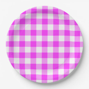 Roze en witte gingham Patroon Papieren Bordje