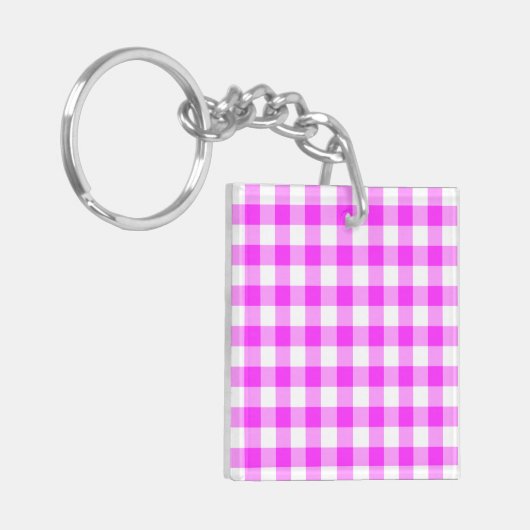 Roze en witte gingham Patroon Sleutelhanger (Voorkant Links)