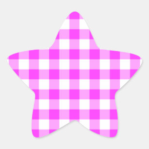 Roze en witte gingham Patroon Ster Sticker
