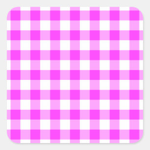 Roze en witte gingham Patroon Vierkante Sticker