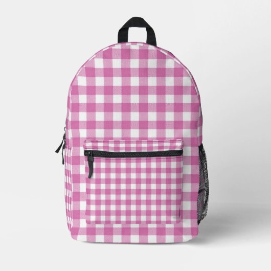 Roze en witte Gingham Print Bedrukte Rugzak (Voorkant)