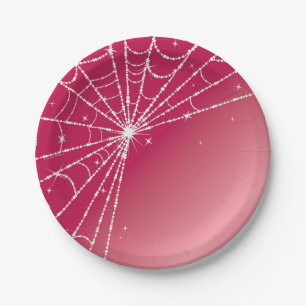 Roze en Witte Glanzende Diamanten Spinnenweb Papieren Bordje