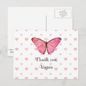 Roze en witte glittersjabloon voor dank je wel briefkaart (Voorkant / Achterkant)