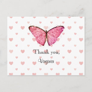 Roze en witte glittersjabloon voor dank je wel briefkaart