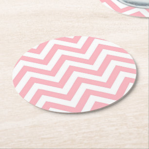 Roze en witte grote Chevron ZigZag Pattern Ronde Kartonnen Onderzetter