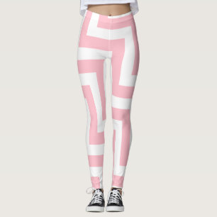 Roze en Witte Grote Grootte Diagonale Chevron Leggings