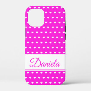 Roze en witte harten, aangepaste naam iPhone 12 mini hoesje