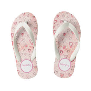 Roze en witte harten met naam Paar Teenslippers