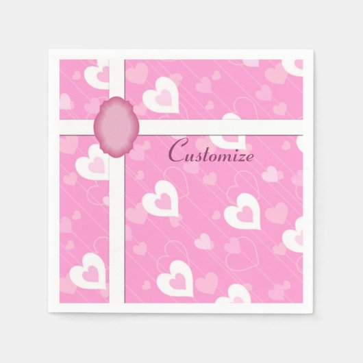 Roze en witte harten Pattern Napkins Servetten (Voorkant)