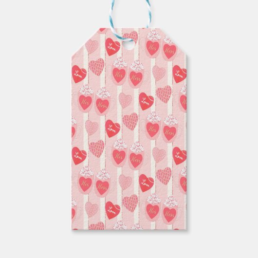 Roze en Witte Harten, Witte Slierten Cadeaulabel (Voorkant)