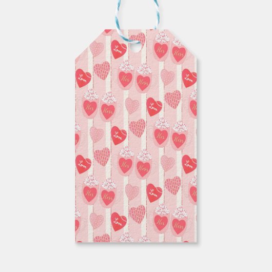 Roze en Witte Harten, Witte Slierten Cadeaulabel (Achterkant)