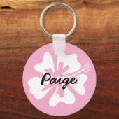 Roze en witte Hibiscus logo gepersonaliseerd Sleutelhanger (Voorkant)
