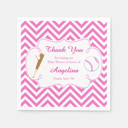 Roze en witte honkbal Baby shower servetten (Voorkant)
