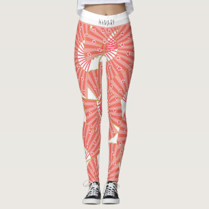 Roze en Witte Japanse Patroon Leggings