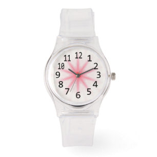 Roze en Witte Kaleidoscoop Patroonnummers horloge