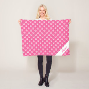 Roze en witte kat poten met aangepaste naam fleece deken