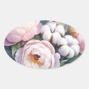 Roze en Witte Katoenen Trouwdag Ovale Sticker