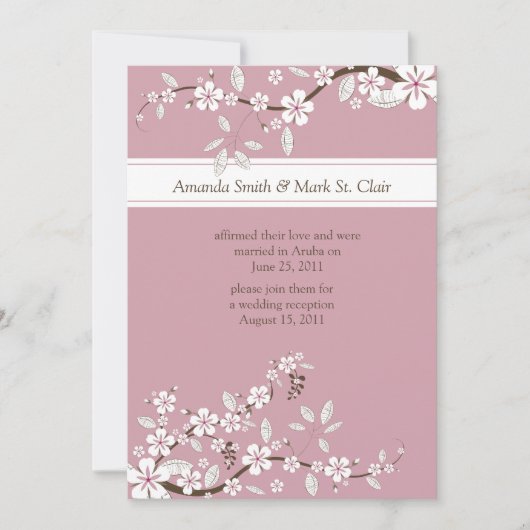 Roze en witte kersenbloesems na de bruiloft kaart (Voorkant)