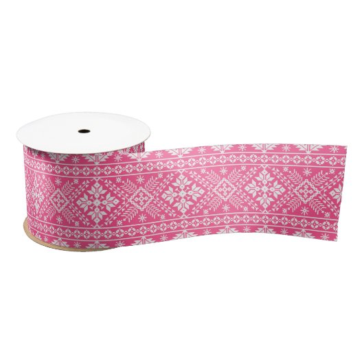 Roze en witte kerst Fair Isle Patroon Lint (Spoel)