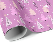 Roze en Witte Kerstbomen Groene Kerstmis Cadeaupapier (Rol Hoek)